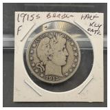 1915-s Barber Silver Half Dollar