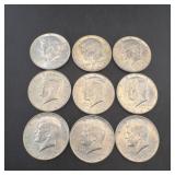 (9) 1964 Kennedy Silver Half Dollars