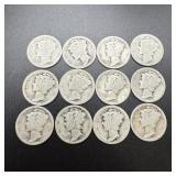 (12) 1925 Silver Mercury Dimes
