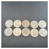 (10) 1964 Kennedy Silver Half Dollars