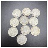 (10) 1956 Silver Roosevelt Dimes