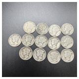 (13) 1944 Silver Mercury Dimes