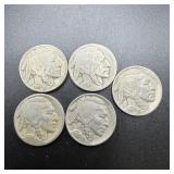 (5) 1938 Buffalo Nickels (3)p, (2) D-mint