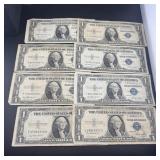(8) 1935 $1 Silver Certificates - Series E Note