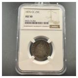 1876-cc Seated Silver Quarter Au50