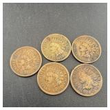 (5) Indian Head Pennies (Mixed Dates)
