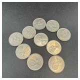 (10) Miscellaneous Canadian Quarters (1969-1980)