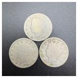 Liberty Head V Nickels (2) 1911, (1) 1904