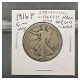 1916-p Walking Liberty Silver Half Dollar Semi Key