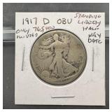 1917-d Obverse Walking Liberty Silver Half Dollar