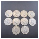 (10) 1966 40% Silver Kennedy Half Dollars