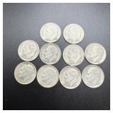 (10) 1958 Silver Roosevelt Dimes
