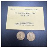 1957 & 1944 Wheat Cent Pennies In Original Littlet
