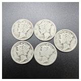 (5) 1936 Silver Mercury Dimes