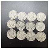 (7) 1942-s & (5) 1942-d Silver Mercury Dimes