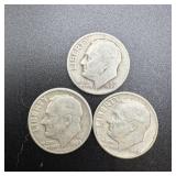 (3) 1949 Silver Roosevelt Dimes