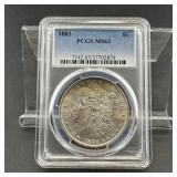 1883 MS63 Toner Morgan Silver Dollar