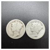 (2) 1921 Silver Mercury Dimes
