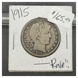 1915 Barber Silver Half Dollar Key Date