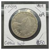 1824 Capped Bust Silver Half Dollar Higher Grade