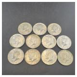 (10) 1966 40% Silver Kennedy Half Dollars