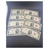 (8) 1953 $2 Red Seals Note