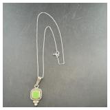 Taxco Sterling Silver Green Pendant Necklace, 18"