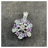 Sterling Silver Multi-Stone Pendant, 925, 4 GRAMS