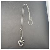 Sterling Silver Heart Necklace, 19", 925, 3.8 GRA