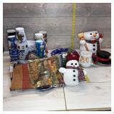 Snowman ceramic cookie jar, Christmas platters, pl