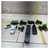 Lot of 10 ERTL John Deere Toy Tractors and Impleme