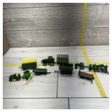 Lot of 10 ERTL John Deere Toy Tractors and Impleme