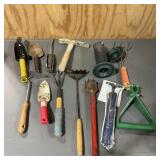 Assortment of garden hand tools