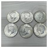 Six 40% Kennedy Half Dollars, Various Years Includ