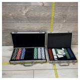 Two Poker Chip Cases With Chips And Poker Accessor