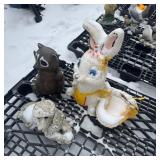 Concrete Easter bunny decoration, plastic dog deco
