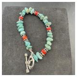 Sterling Silver Turquoise & Coral Bracelet, 7-ï¿½",