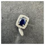Sterling Silver Sapphire Pendant, 925 PM, 1.7 GRAM