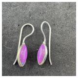 Sterling Silver Purple Stone Earrings, 925, 1.3 GR