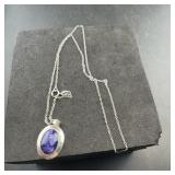 Sterling Silver Blue Stone Necklace, 18", 925, 2.