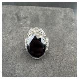 Sterling Silver Black Onyx Marcasite Ring, Size 6,