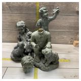 Three-piece Outdoor Figurine Lot; Head Broken Off