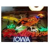 Budweiser Pheasant Iowa State Beer Real Glass Neon