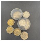 Seven Silver Roosevelt Dimes, Years 1962 Through 1