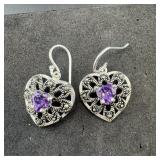 Sterling Silver Purple Amethyst Heart Earrings, MD