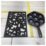 Cast iron muffin pan stamped Taiwan and decorative