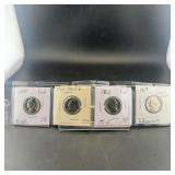 Four Jefferson Nickels (1959, 1962, 1963, 1967)