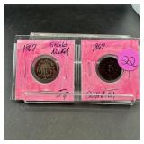 Two Shield Nickels (1867 & 1867)