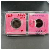 Two Shield Nickels (1868 & 1868)