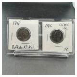 Buffalo Nickel & Jefferson Nickel (1918 & 1995, Ch